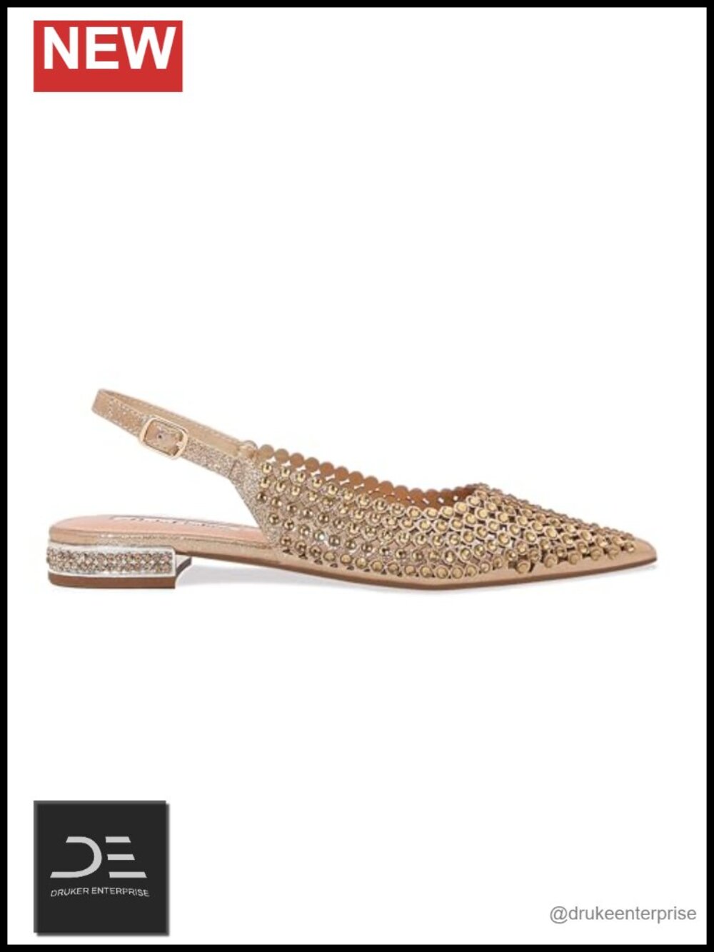 Crystal Embellished Slingback Flats with Adjustable Ankle Strap